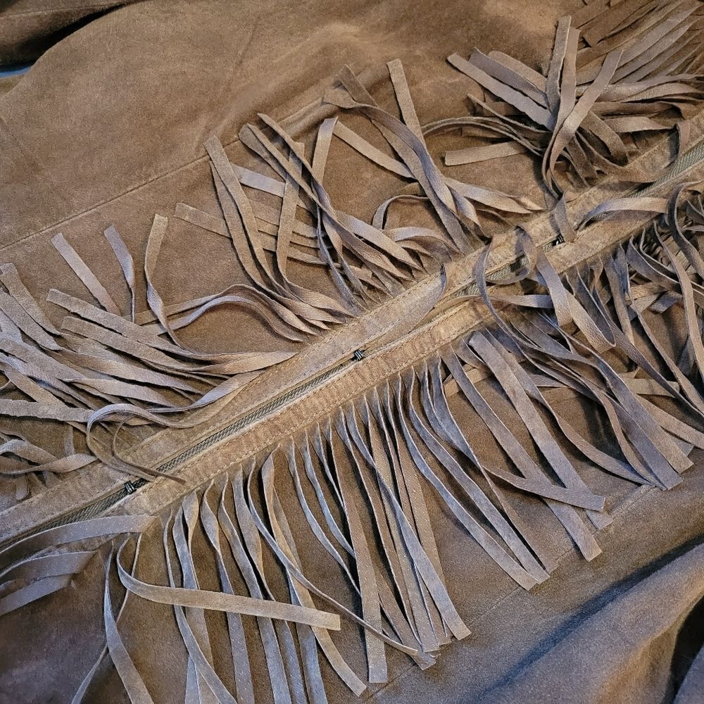 Vintage Adler Collection Brown Suede Leather Fringe Jacket Western Style L - Picture 6 of 14